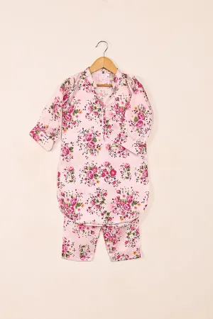 TKF-154-Pink - Kids 2Pc Digital Silk Co-Ord Set