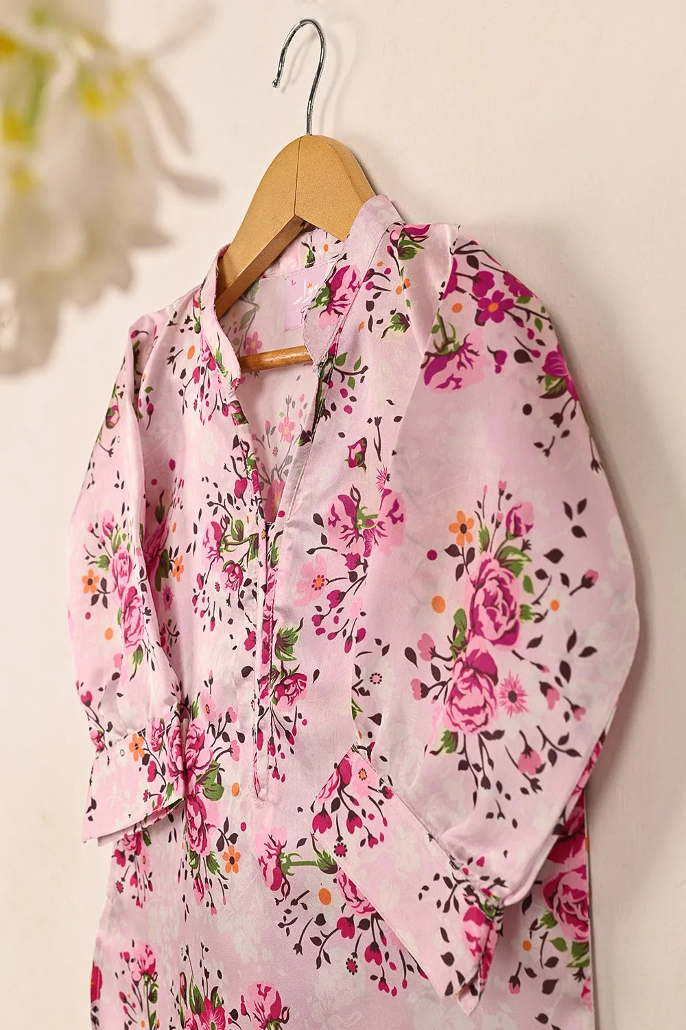 TKF-154-Pink - Kids 2Pc Digital Silk Co-Ord Set