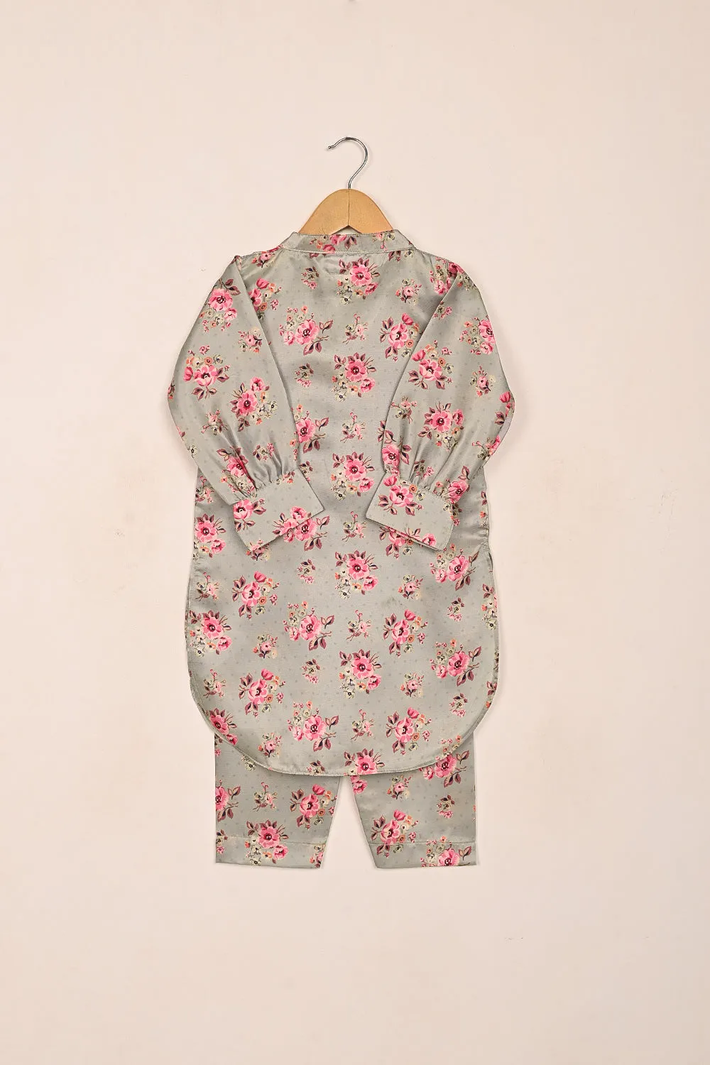 TKF-192-Gray - Kids 2Pc Digital Silk Co-Ord Set