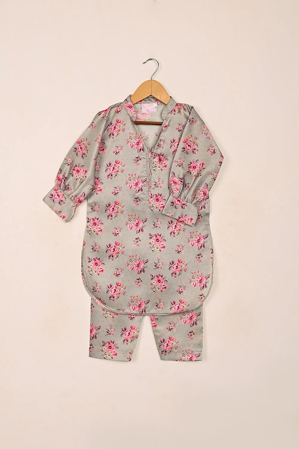 TKF-192-Gray - Kids 2Pc Digital Silk Co-Ord Set