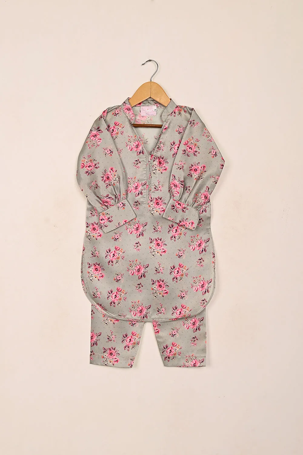 TKF-192-Gray - Kids 2Pc Digital Silk Co-Ord Set