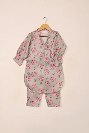 TKF-192-Gray - Kids 2Pc Digital Silk Co-Ord Set
