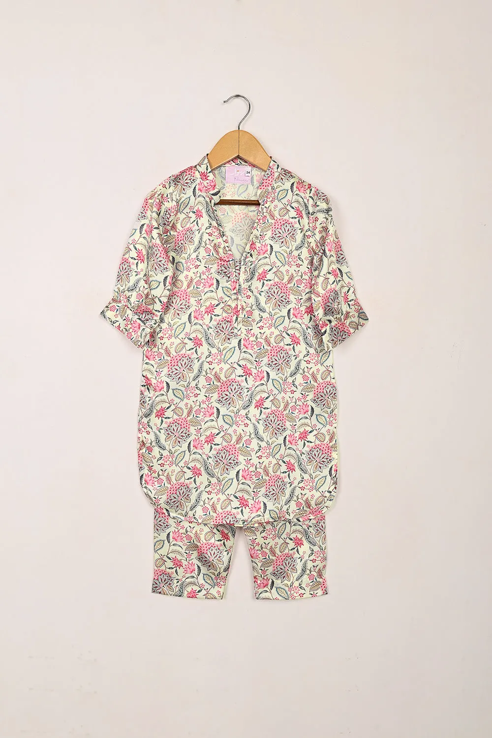 TKF-265-Cream - Kids 2Pc Digital Silk Co-Ord Set