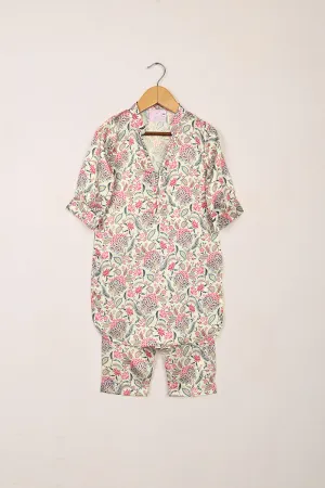 TKF-265-Cream - Kids 2Pc Digital Silk Co-Ord Set