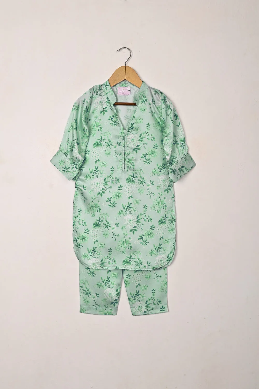 TKF-293-Aqua - Kids 2Pc Digital Silk Co-Ord Set