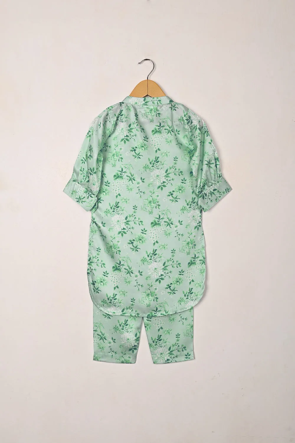 TKF-293-Aqua - Kids 2Pc Digital Silk Co-Ord Set