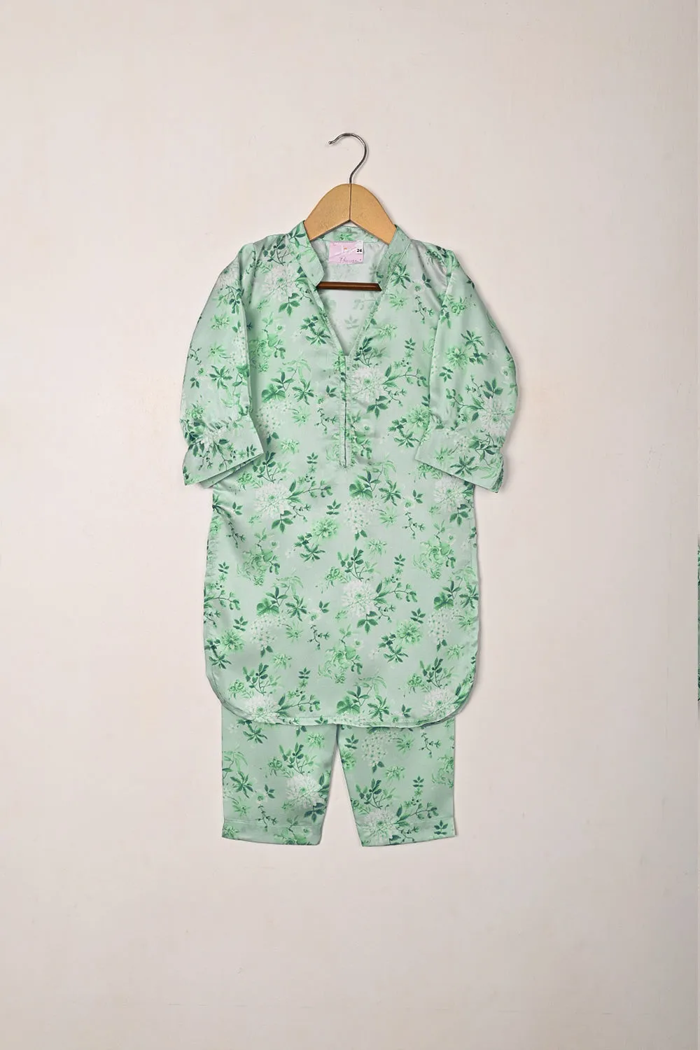 TKF-293-Aqua - Kids 2Pc Digital Silk Co-Ord Set