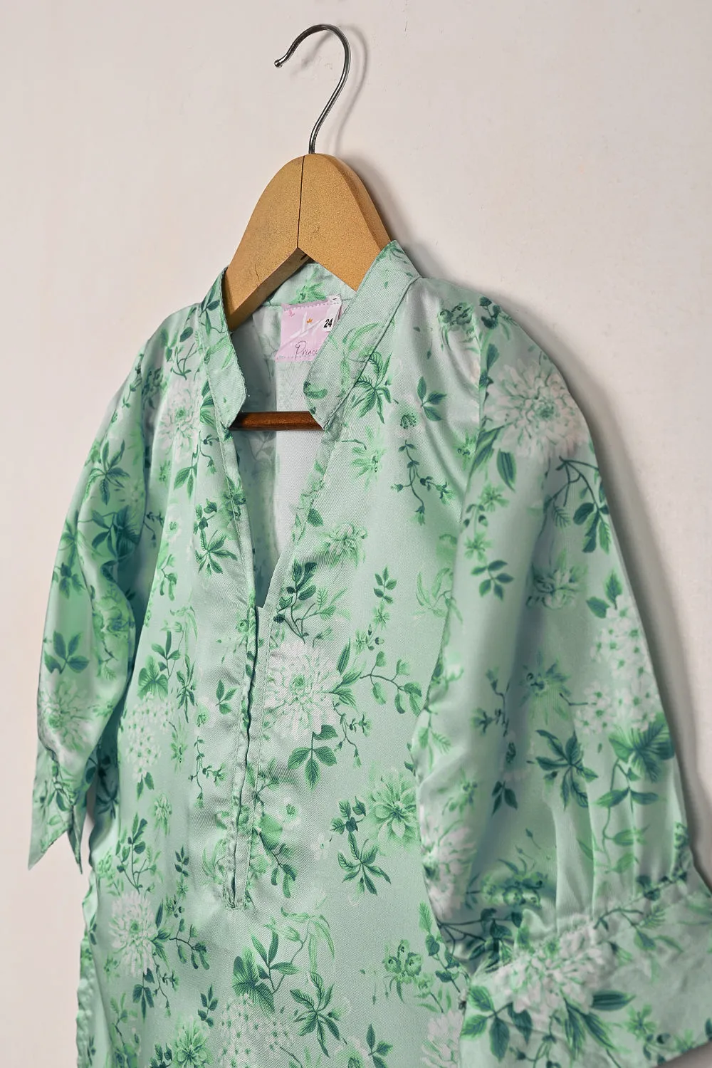TKF-293-Aqua - Kids 2Pc Digital Silk Co-Ord Set
