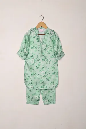 TKF-293-Aqua - Kids 2Pc Digital Silk Co-Ord Set