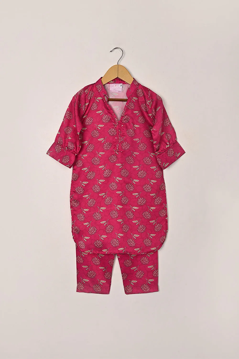 TKF-295-Fuchsia - Kids 2Pc Digital Silk Co-Ord Set