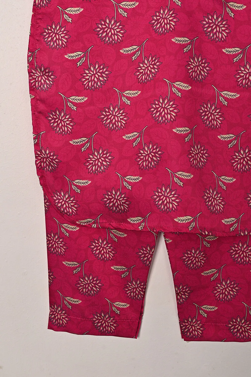 TKF-295-Fuchsia - Kids 2Pc Digital Silk Co-Ord Set