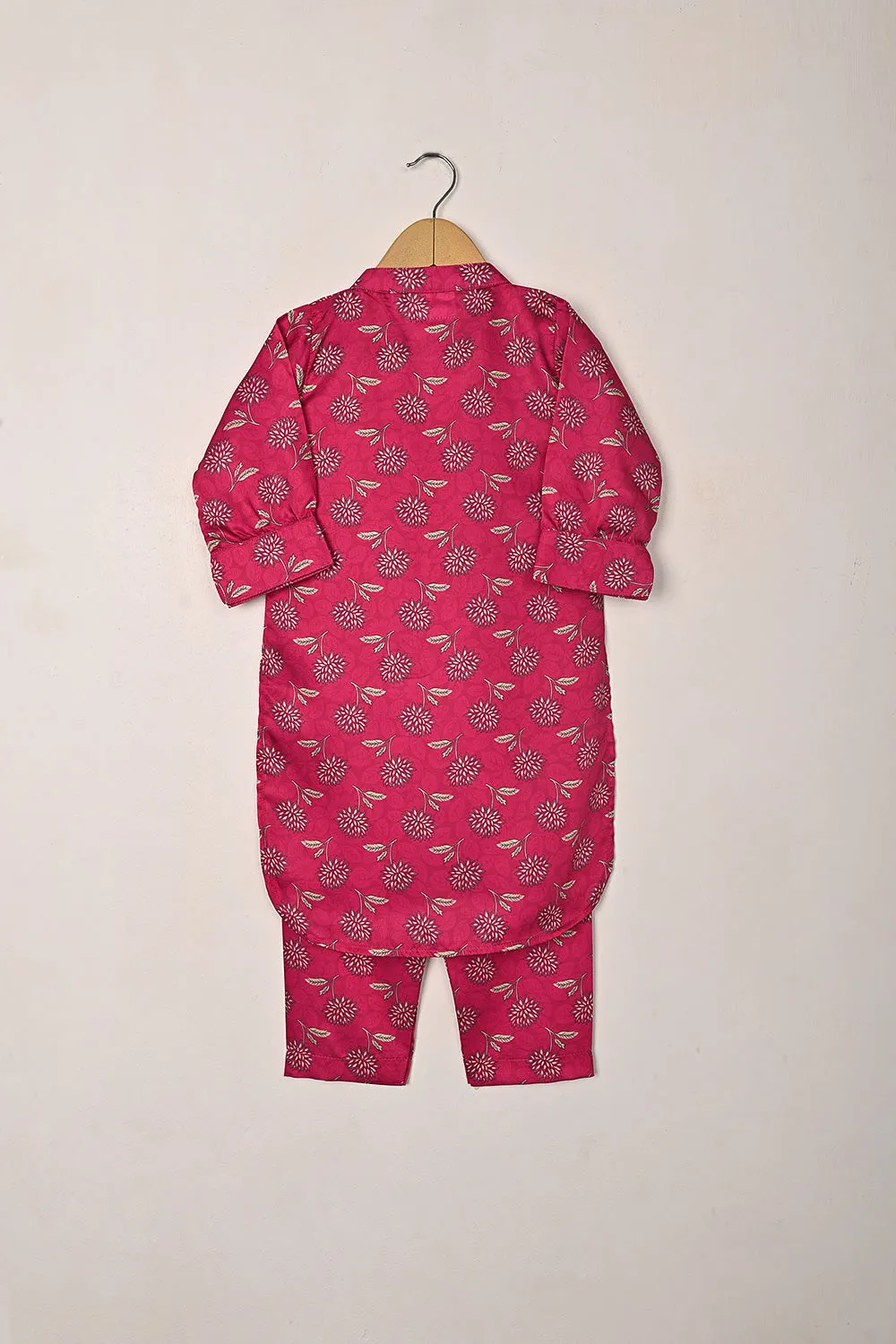 TKF-295-Fuchsia - Kids 2Pc Digital Silk Co-Ord Set