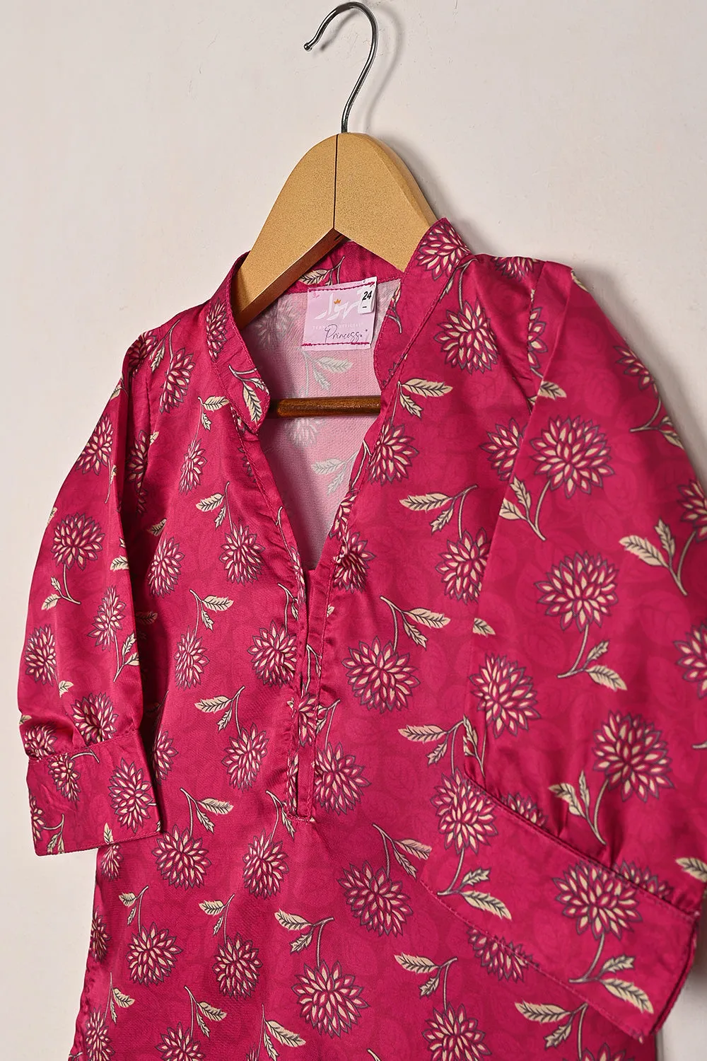 TKF-295-Fuchsia - Kids 2Pc Digital Silk Co-Ord Set