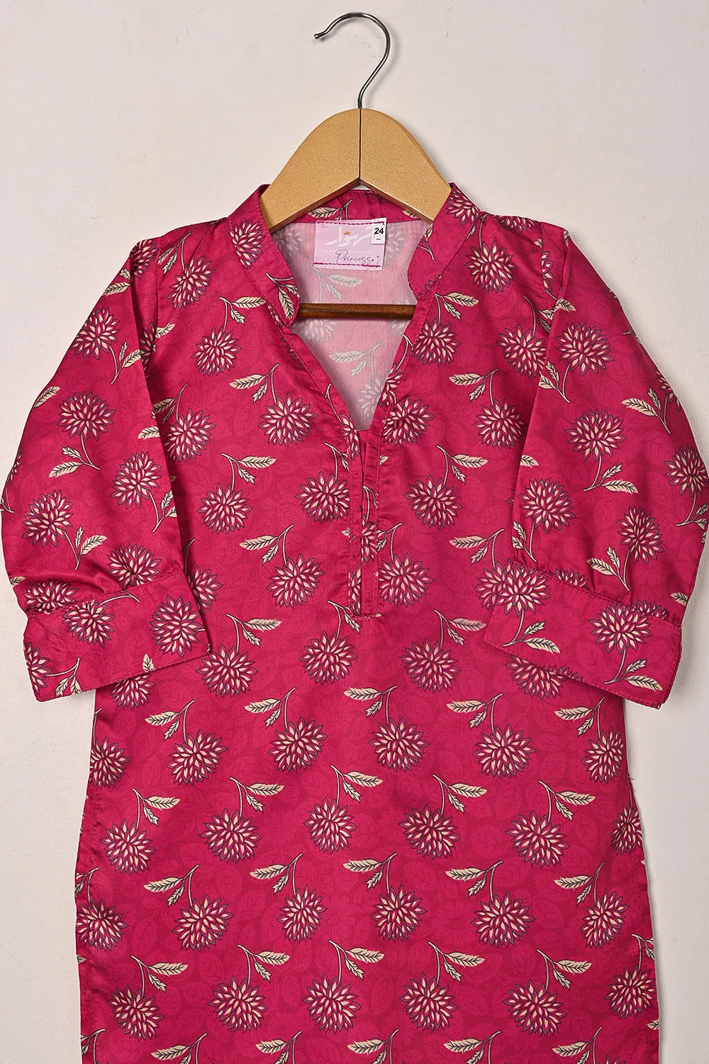 TKF-295-Fuchsia - Kids 2Pc Digital Silk Co-Ord Set