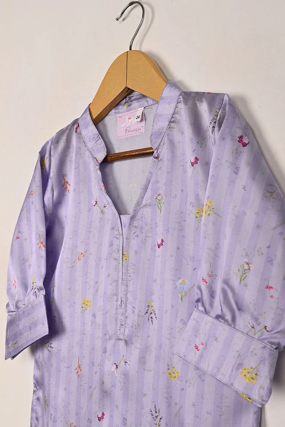 TKF-296-Light Purple - Kids 2Pc Digital Silk Co-Ord Set
