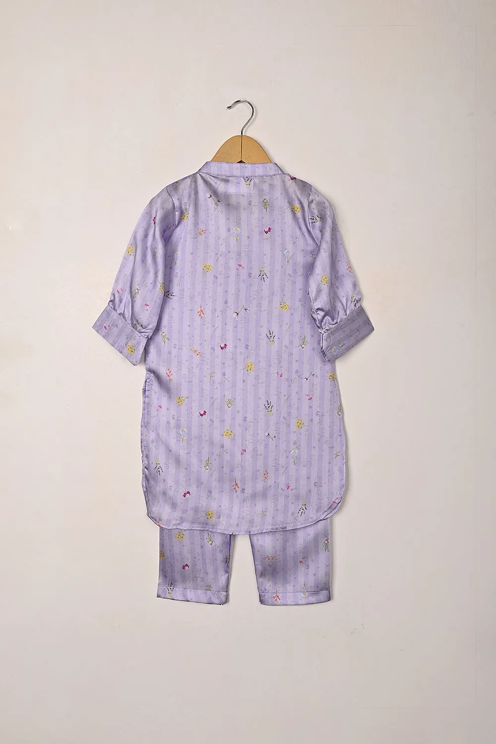 TKF-296-Light Purple - Kids 2Pc Digital Silk Co-Ord Set