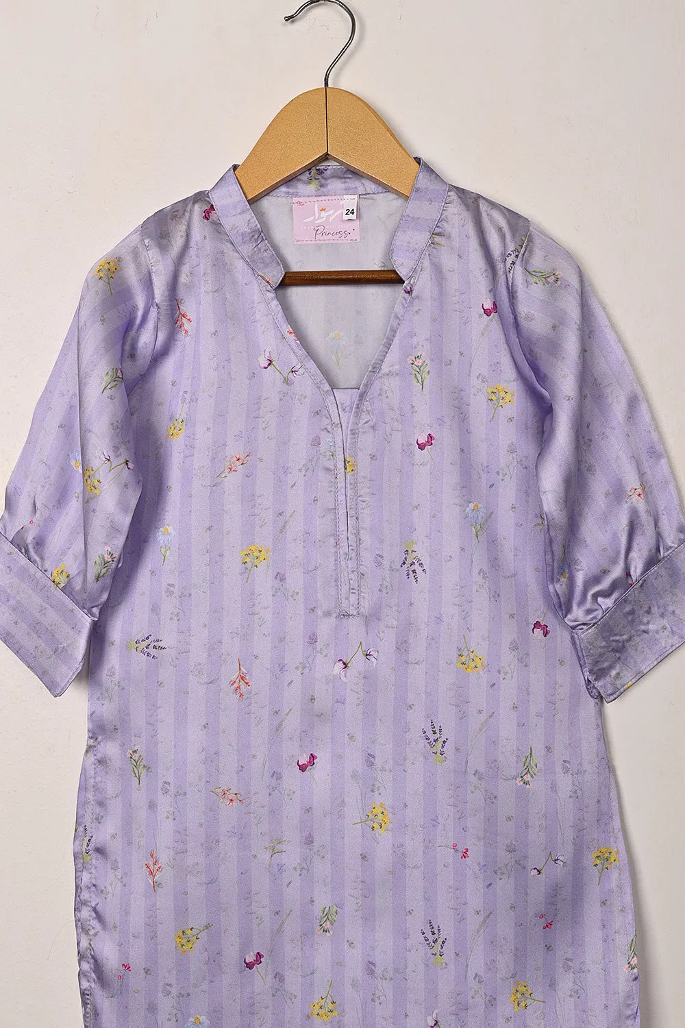 TKF-296-Light Purple - Kids 2Pc Digital Silk Co-Ord Set