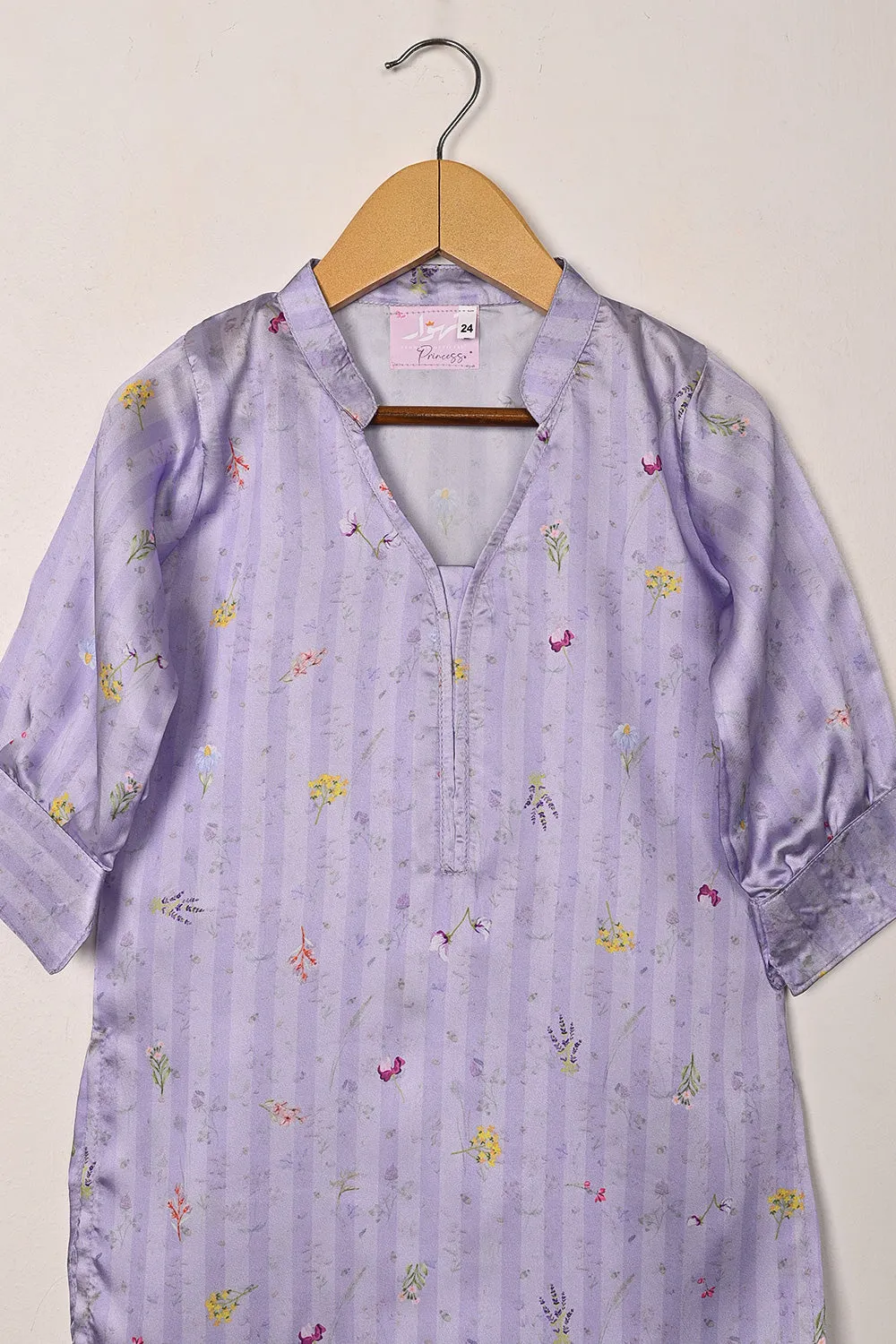 TKF-296-Light Purple - Kids 2Pc Digital Silk Co-Ord Set