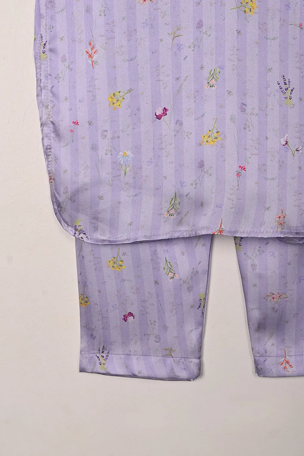 TKF-296-Light Purple - Kids 2Pc Digital Silk Co-Ord Set