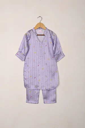 TKF-296-Light Purple - Kids 2Pc Digital Silk Co-Ord Set