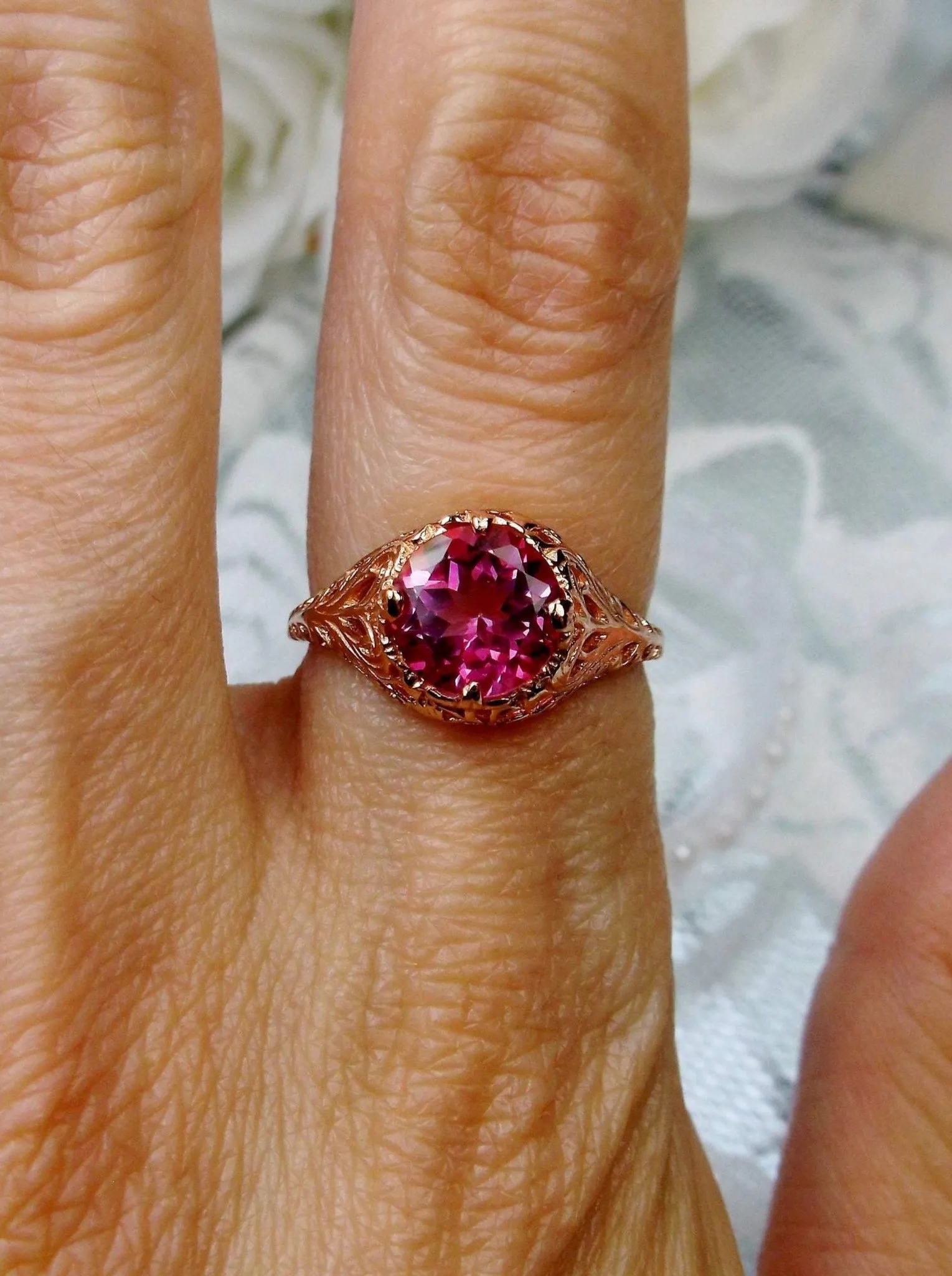 Topaz Ring, Natural Gemstone, Rose Gold, Victorian Jewelry #D198