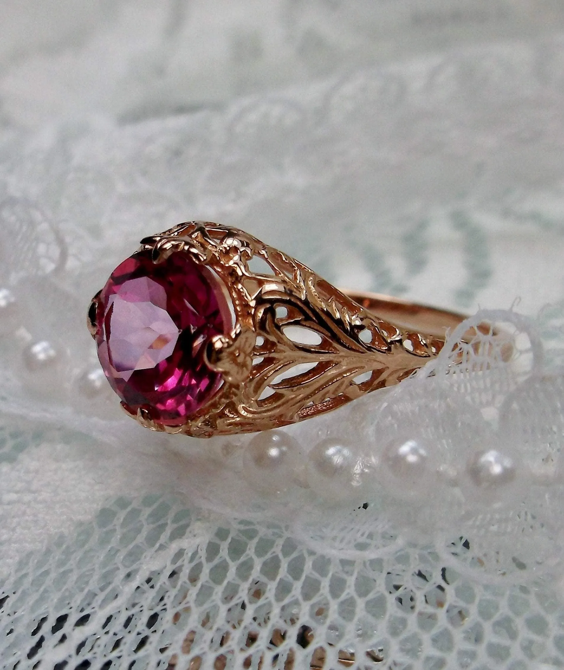 Topaz Ring, Natural Gemstone, Rose Gold, Victorian Jewelry #D198