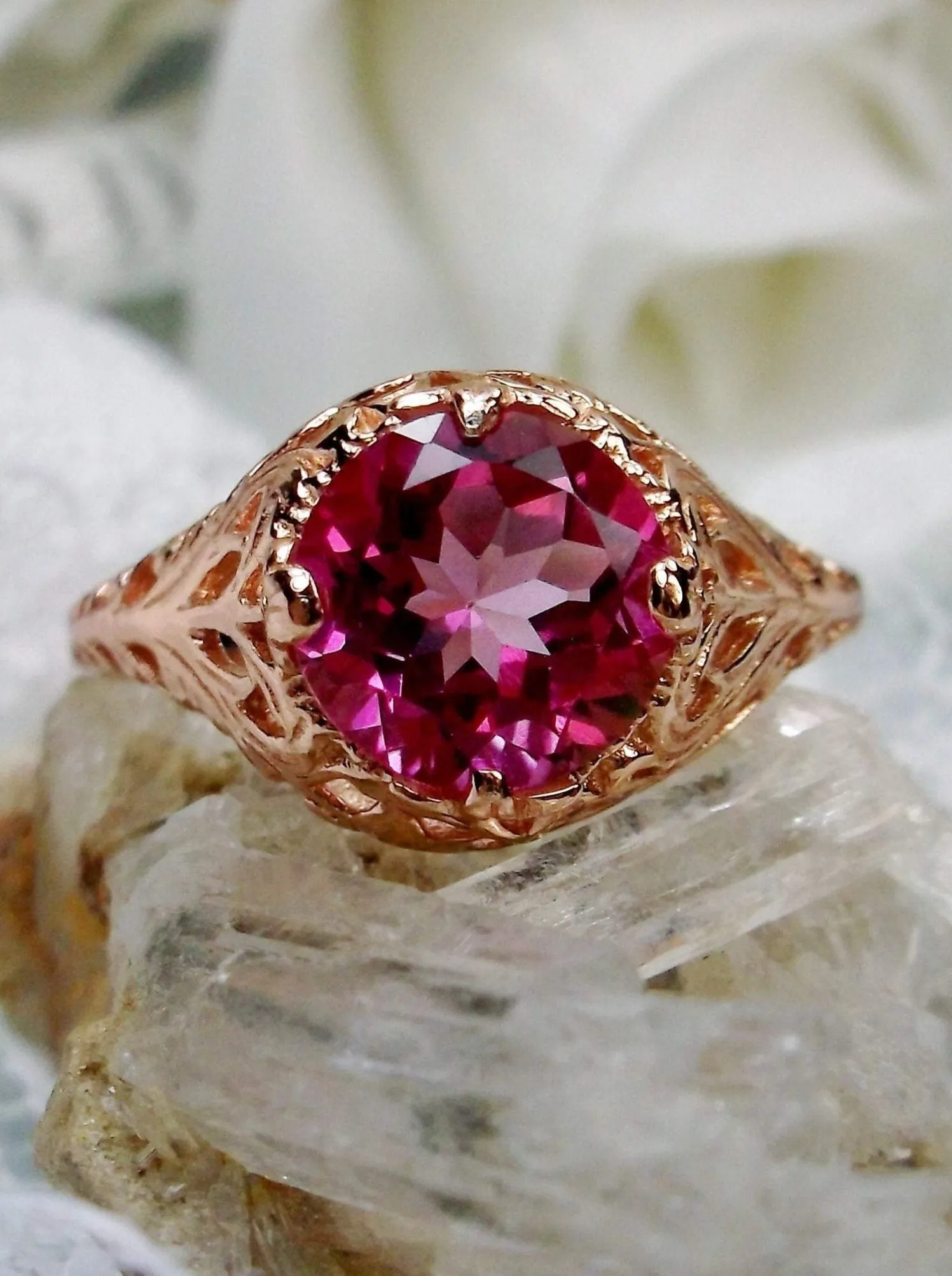 Topaz Ring, Natural Gemstone, Rose Gold, Victorian Jewelry #D198