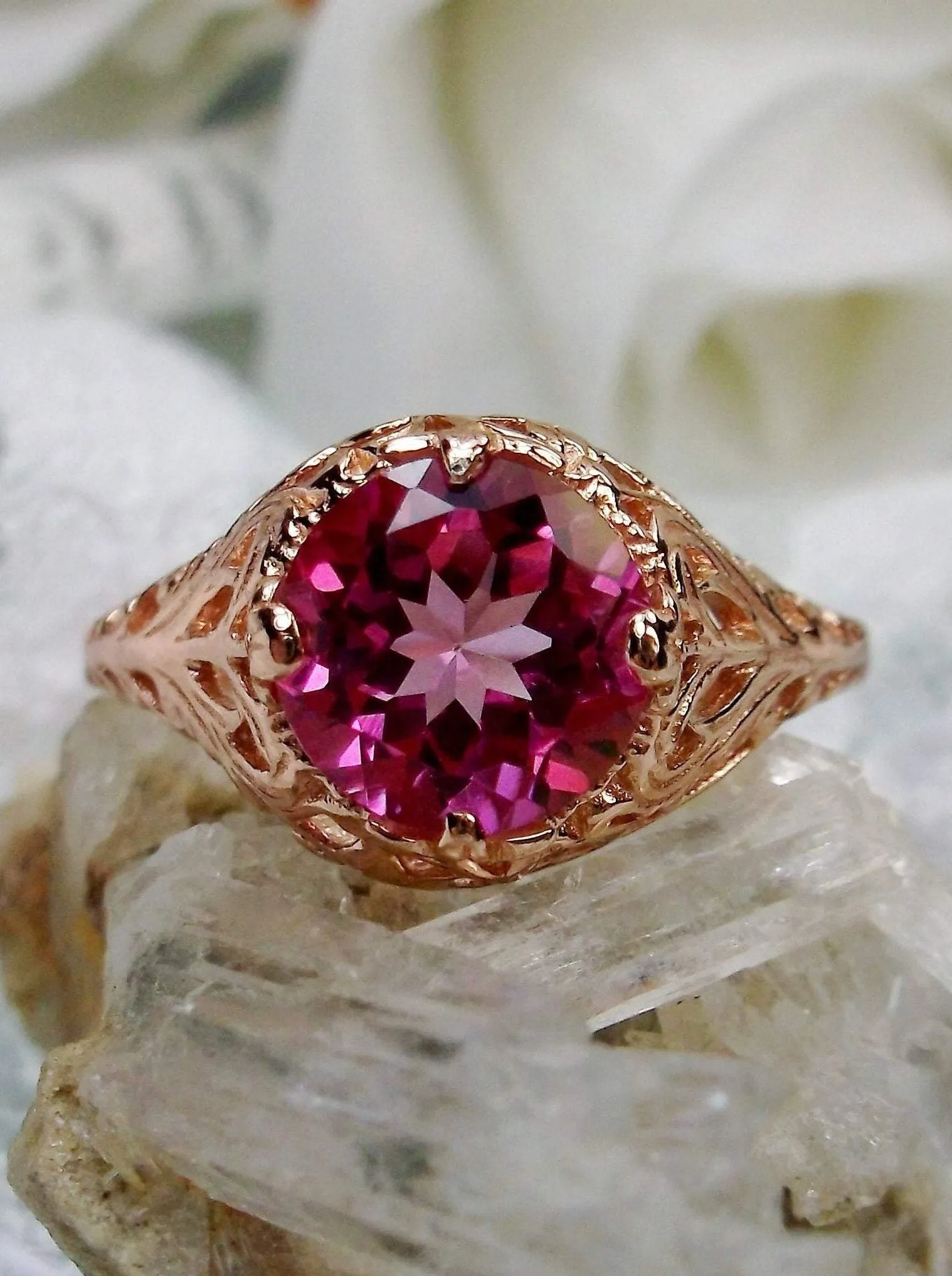 Topaz Ring, Natural Gemstone, Rose Gold, Victorian Jewelry #D198