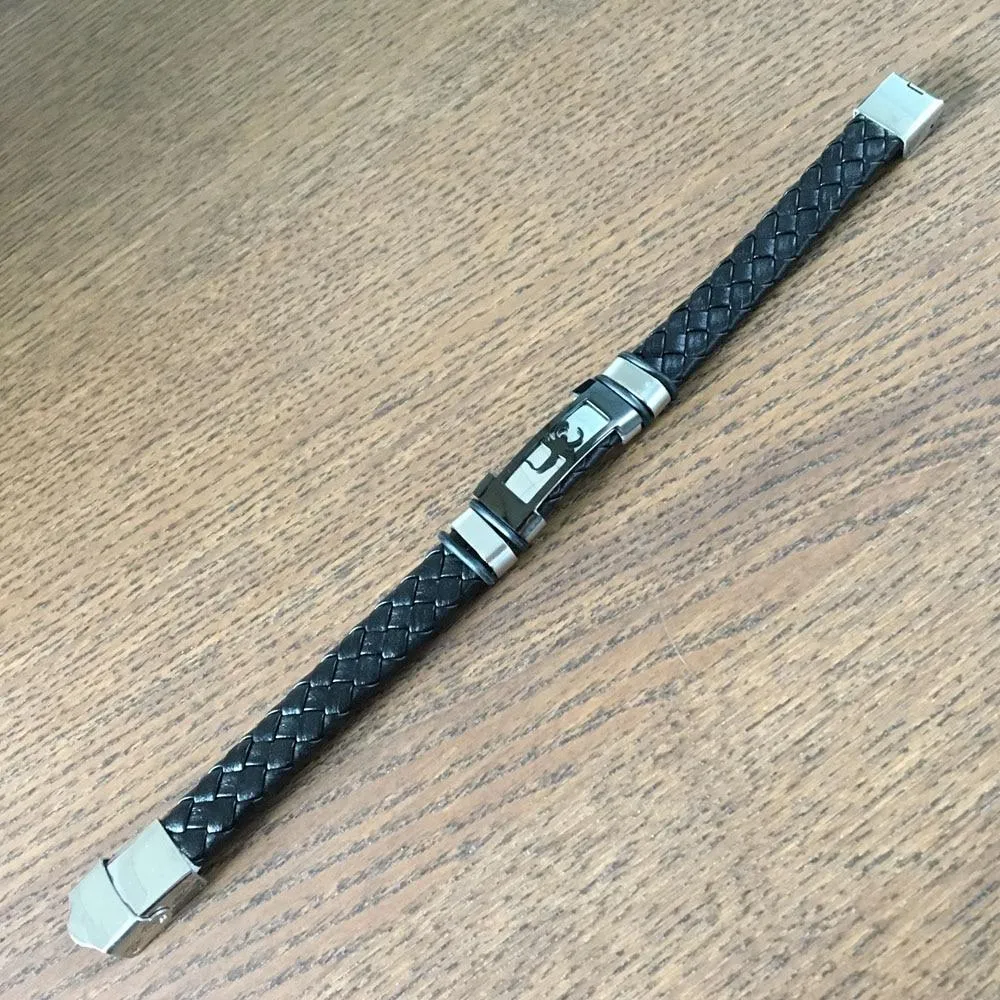 Trendy Genuine Leather Stainless Steel Bracelets for Men, Scorpio Design Plate Wristband, Jewelry Gift