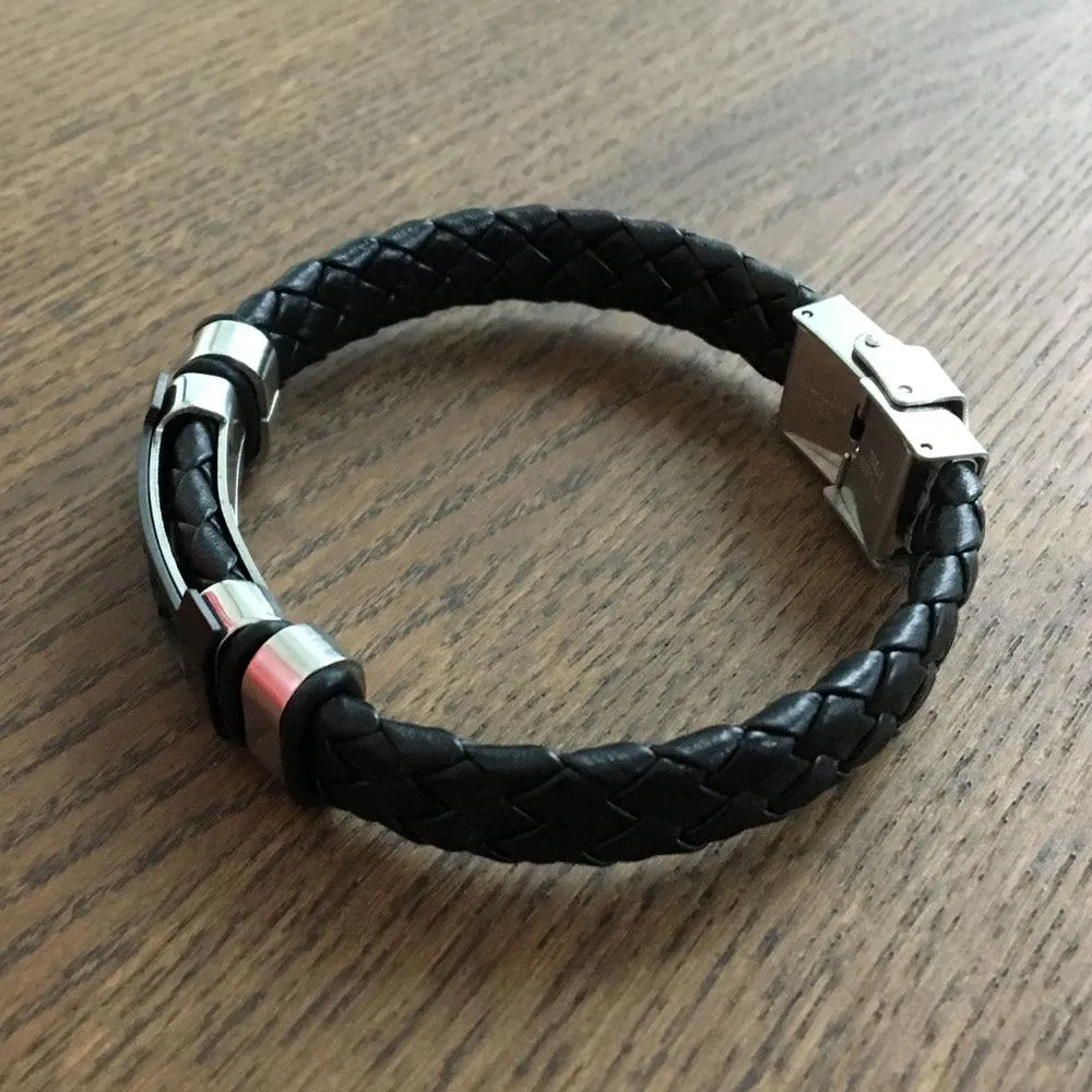 Trendy Genuine Leather Stainless Steel Bracelets for Men, Scorpio Design Plate Wristband, Jewelry Gift