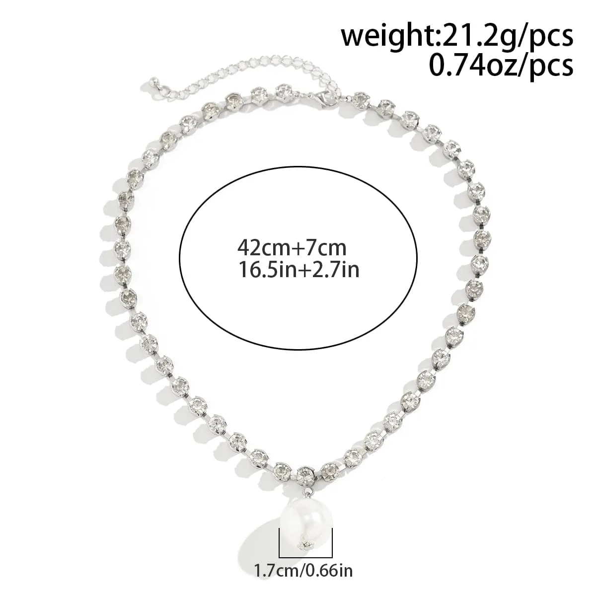Trendy Pearl Pendant Crystal Inlaid Box Chain Necklace