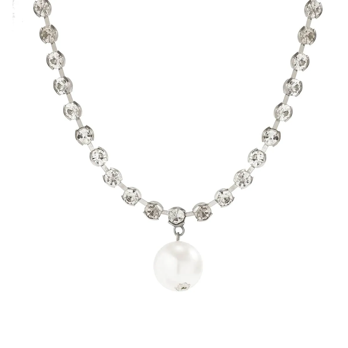 Trendy Pearl Pendant Crystal Inlaid Box Chain Necklace