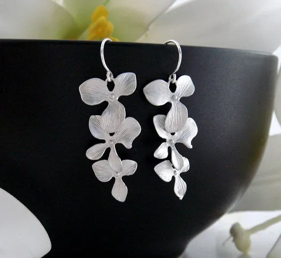 Trio Orchid Flower Earrings