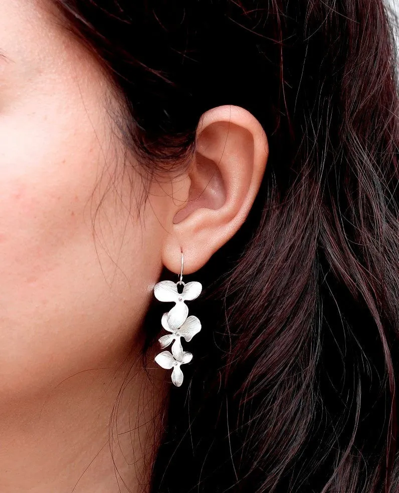 Trio Orchid Flower Earrings