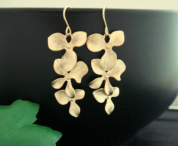 Trio Orchid Flower Earrings