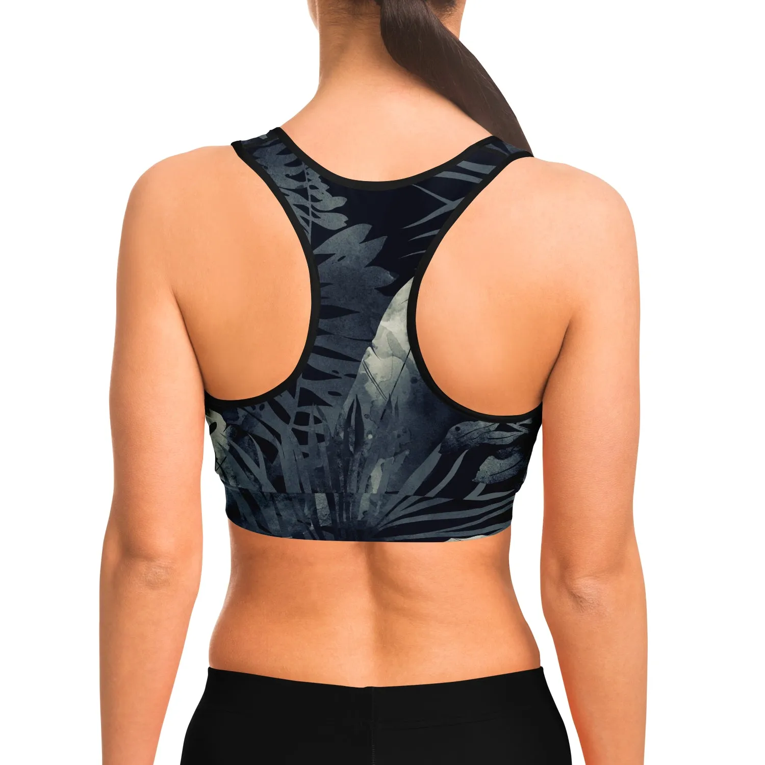 Tropical Floral Black Sports bra