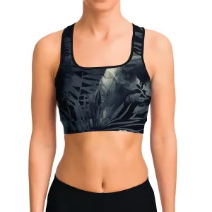 Tropical Floral Black Sports bra