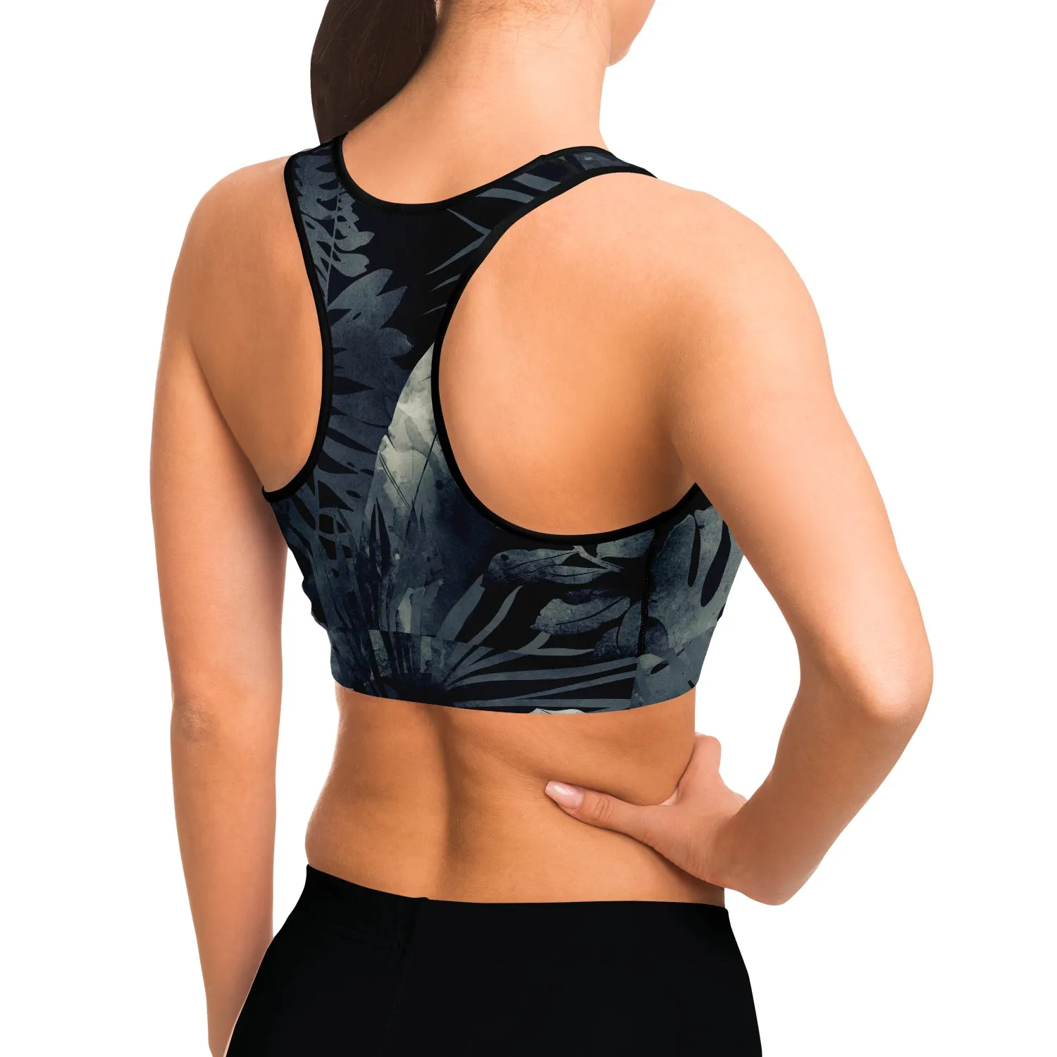 Tropical Floral Black Sports bra