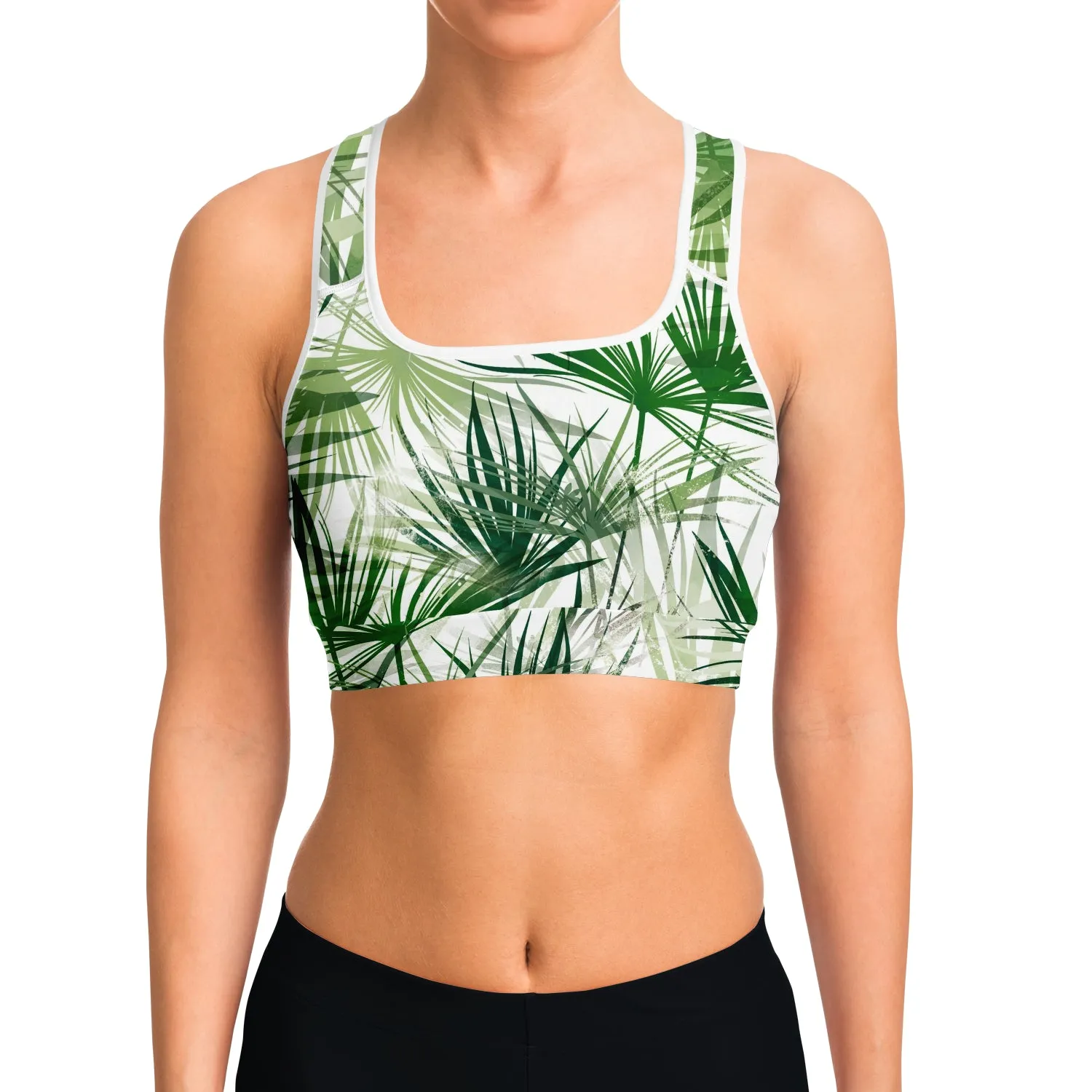 Tropical Floral Green Sports bra