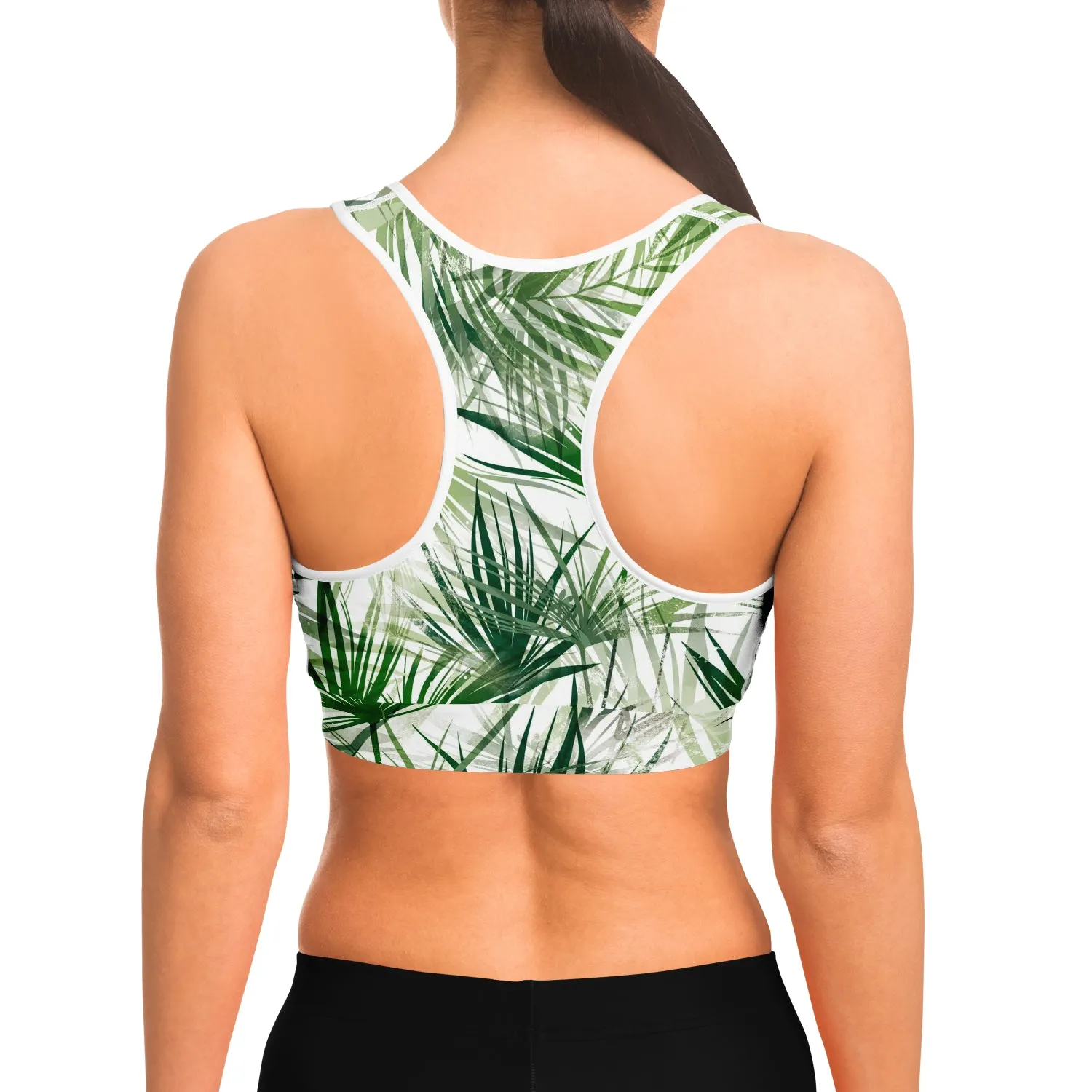 Tropical Floral Green Sports bra