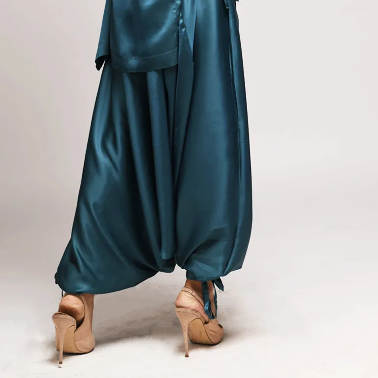 Truvian 212 Fancy Pants – Botanical Silk Harem Pants in Aquamarine
