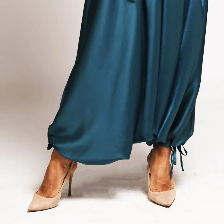 Truvian 212 Fancy Pants – Botanical Silk Harem Pants in Aquamarine