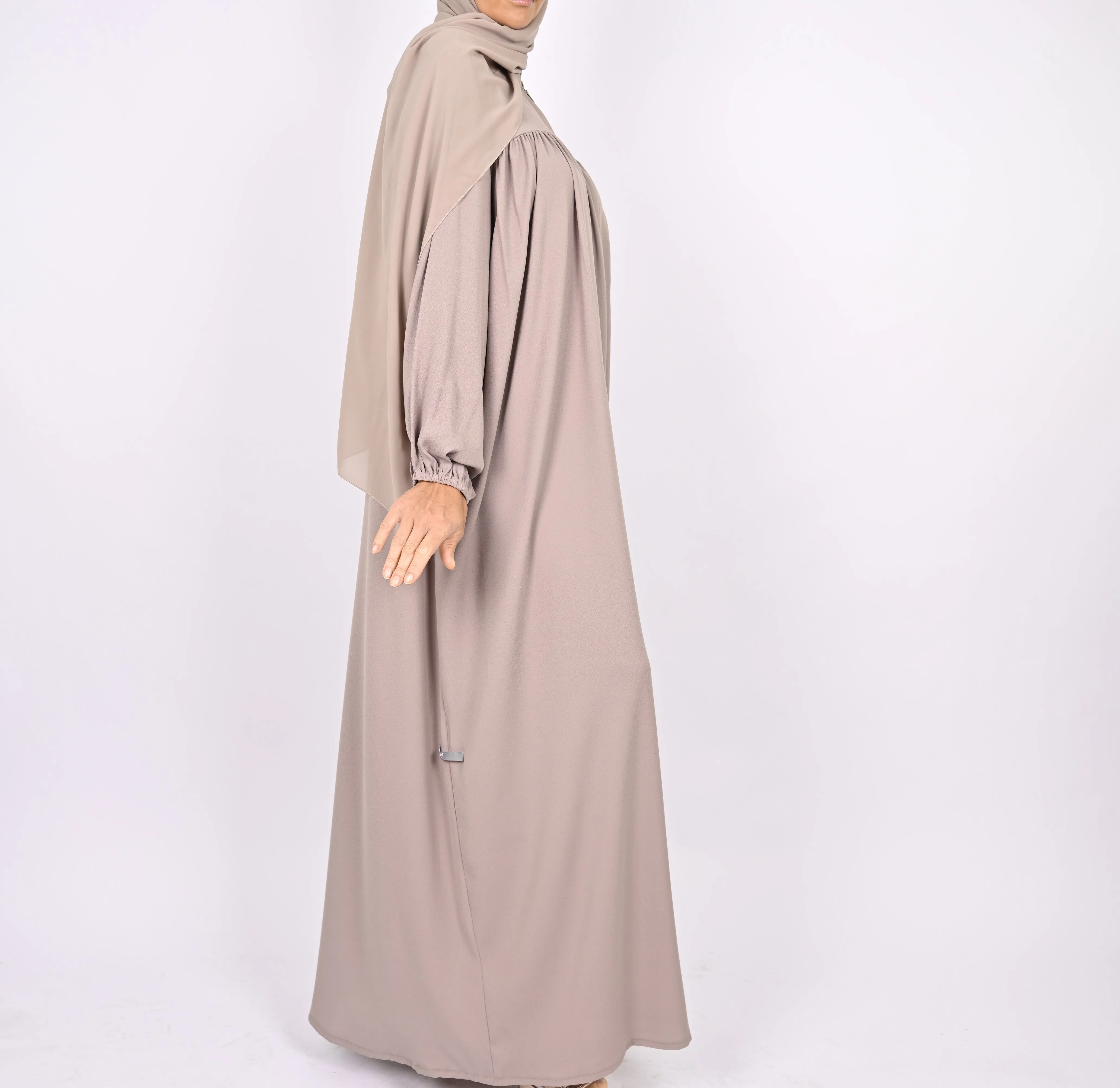 Turkish Style Abaya With Pleats - Nude