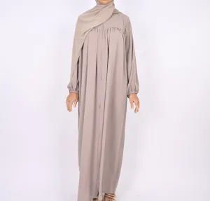 Turkish Style Abaya With Pleats - Nude