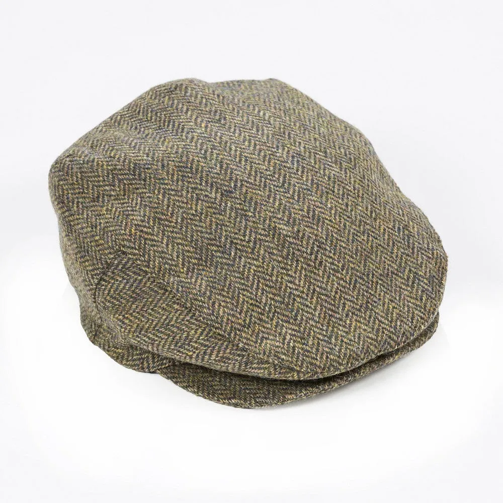 Tweed Cap - Beige Green Donegal Herringbone. J5