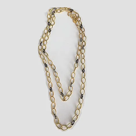 Two Tone Gold Link Chain Necklace with CZs