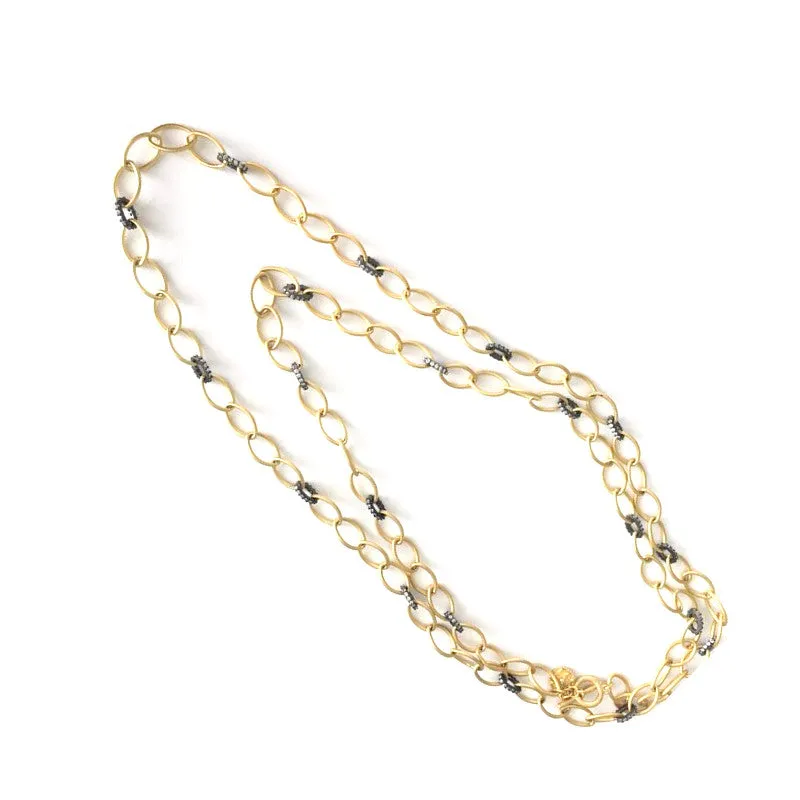 Two Tone Gold Link Chain Necklace with CZs