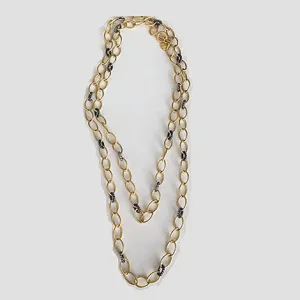 Two Tone Gold Link Chain Necklace with CZs