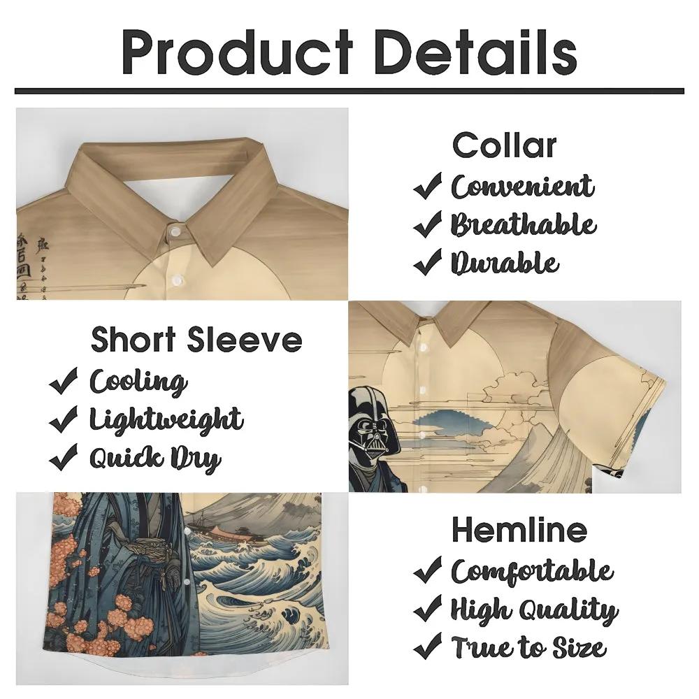 Ukiyo-E Retro Masked Warrior And Landscape Painting Printing Short Sleeve Shirt 2404001929