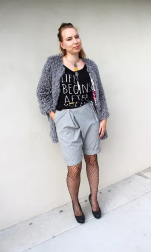 Unisex Striped Mock Wrap Midi Shorts